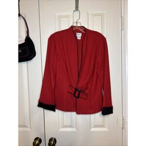 VTG 80s Dorby SZ 10 Red Vintage Blazer w Belted Waist Black Trim Princess Diana